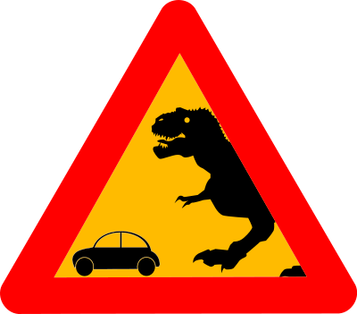 warning  tyrannosaurusrex with car