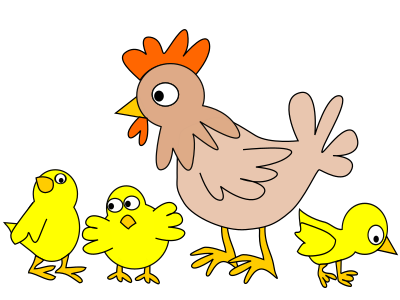 hen with three chicken