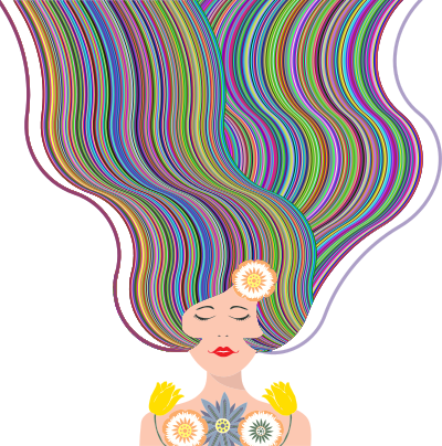 woman with long hair by karen arnold vectorized colorful