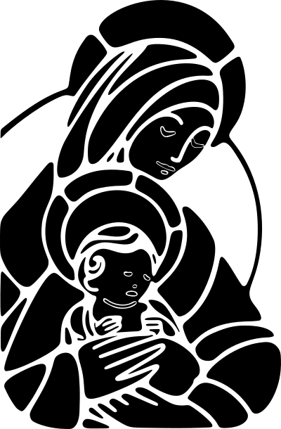 virgin mary and baby jesus silhouette