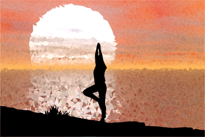 Low Poly Sunset Reflection Female Yoga Pose