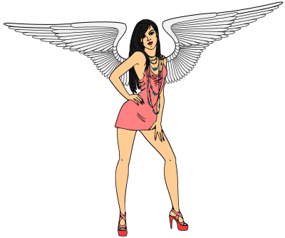womaninshortdresspinkblackwhite wings