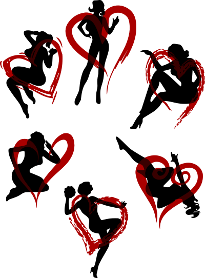 women silhouettes hearts